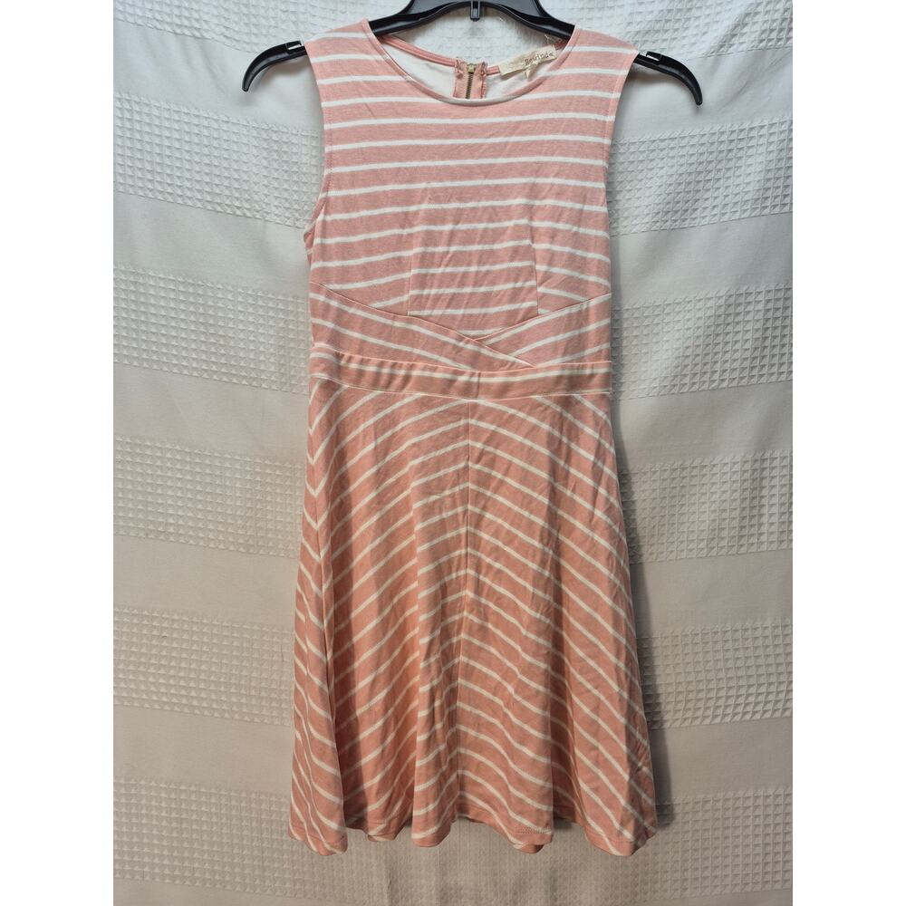Rewind Dress Womens Size XS Pink White Stripe Mini Crew Neck Sleeveless Zip 7375